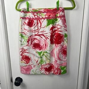 City Silk pink floral textured knee length pencil skirt. Sz 4